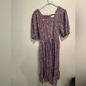 Orange Creek Floral Midi Dress in Blue and Red